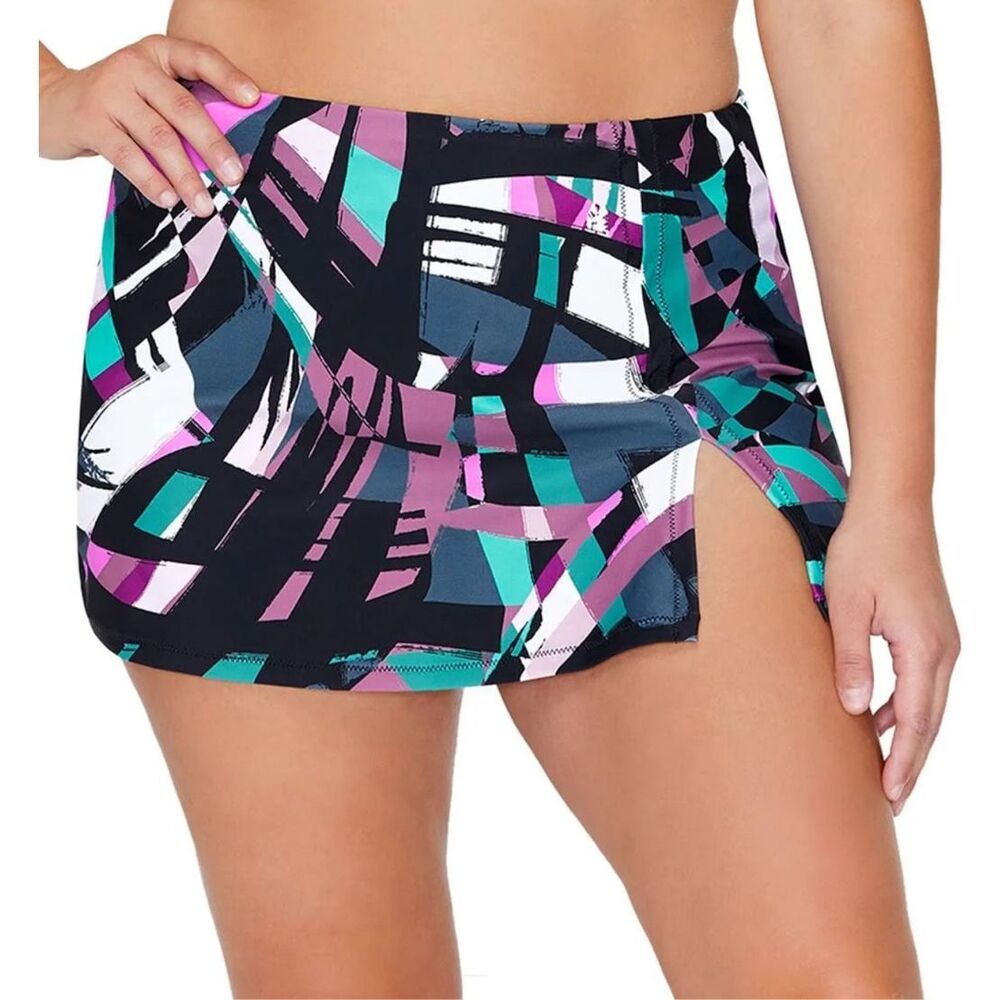 Raisins Black Teal Purple Pink Abstract Swim Skirt One-Piece Bottom